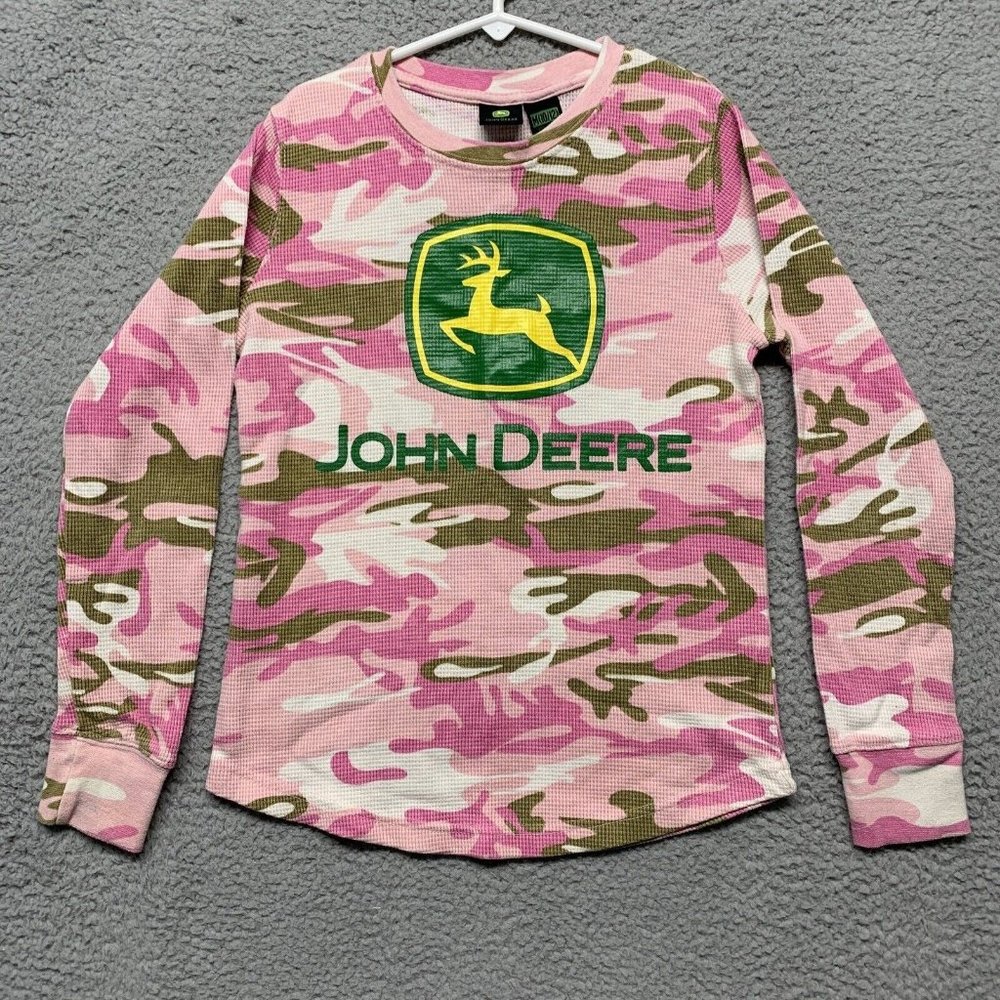 Girls John Deere Pink Camo Thermal Shirt Long Sleeve Size Medium 10/12